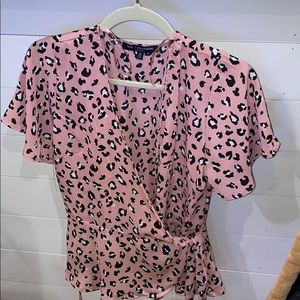 Pink cheetah print wrap blouse